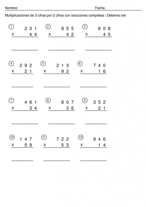 thumbnail of Multiplicaciones de 3 cifras por 2 cifras con soluciones completas – Ficha 6