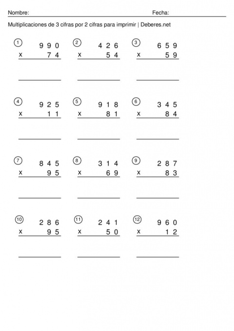 thumbnail of Multiplicaciones de 3 cifras por 2 cifras para imprimir – Ficha 2