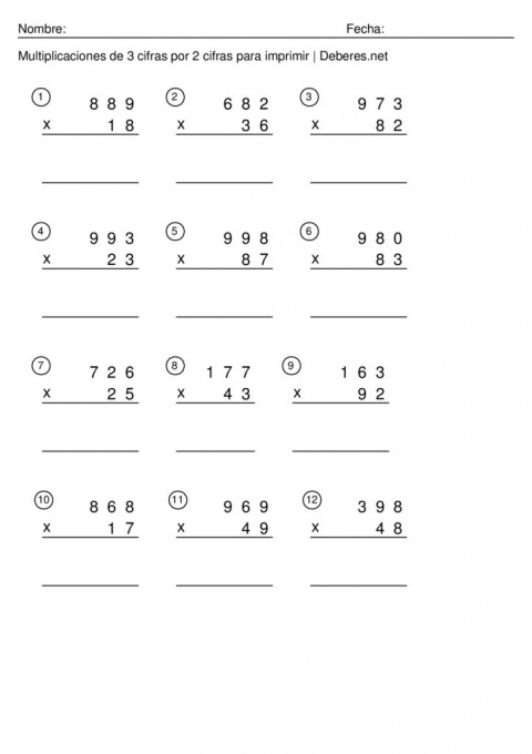 thumbnail of Multiplicaciones de 3 cifras por 2 cifras para imprimir – Ficha 3