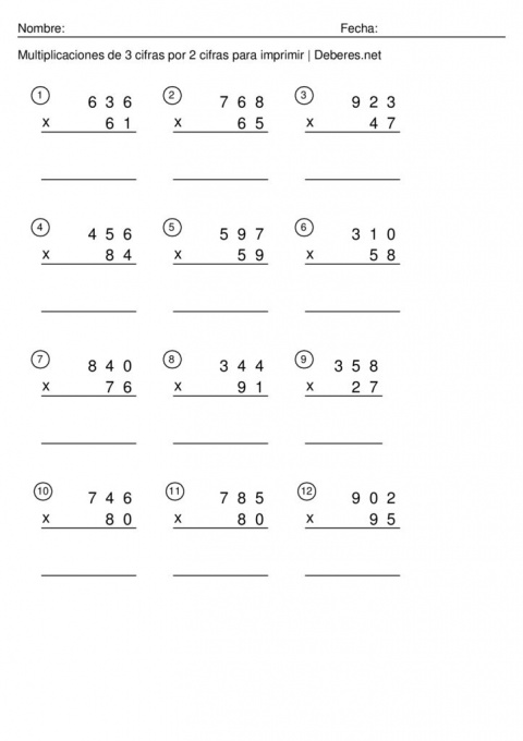 thumbnail of Multiplicaciones de 3 cifras por 2 cifras para imprimir – Ficha 4