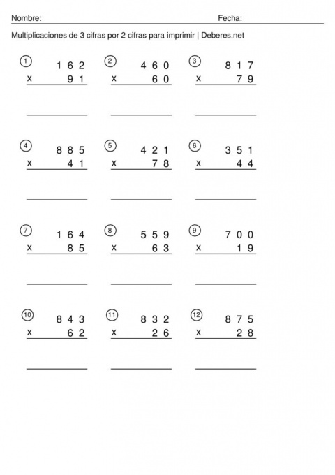 thumbnail of Multiplicaciones de 3 cifras por 2 cifras para imprimir – Ficha 7
