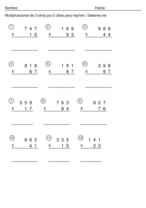 thumbnail of Multiplicaciones de 3 cifras por 2 cifras para imprimir – Ficha 8