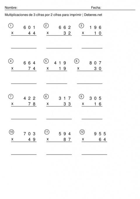 thumbnail of Multiplicaciones de 3 cifras por 2 cifras para imprimir – Ficha 9