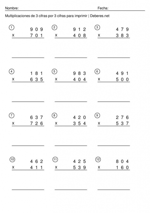 thumbnail of Multiplicaciones de 3 cifras por 3 cifras para imprimir – Ficha 1