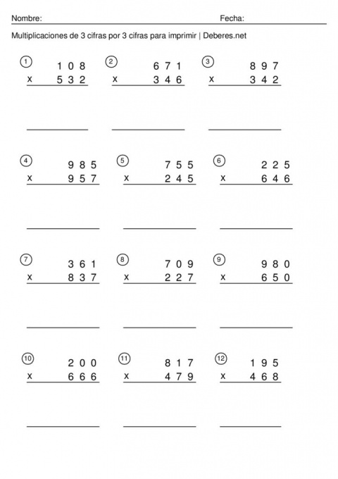 thumbnail of Multiplicaciones de 3 cifras por 3 cifras para imprimir – Ficha 2