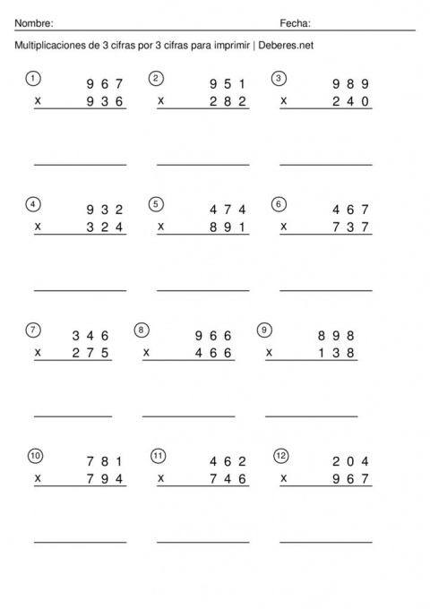thumbnail of Multiplicaciones de 3 cifras por 3 cifras para imprimir – Ficha 3