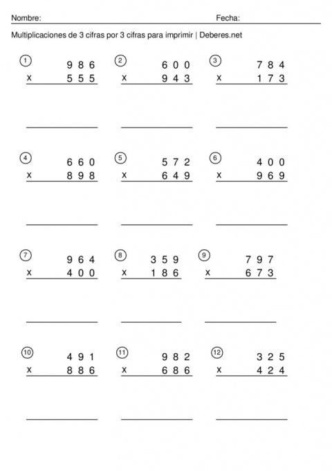 thumbnail of Multiplicaciones de 3 cifras por 3 cifras para imprimir – Ficha 4