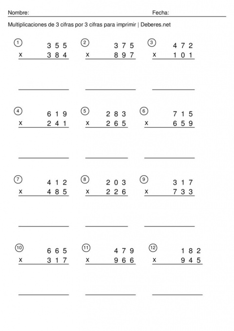 thumbnail of Multiplicaciones de 3 cifras por 3 cifras para imprimir – Ficha 5