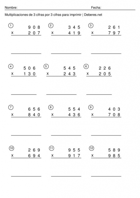 thumbnail of Multiplicaciones de 3 cifras por 3 cifras para imprimir – Ficha 6