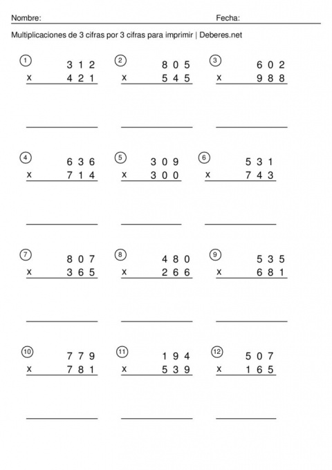 thumbnail of Multiplicaciones de 3 cifras por 3 cifras para imprimir – Ficha 7