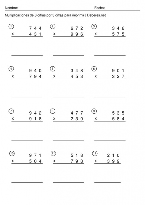 thumbnail of Multiplicaciones de 3 cifras por 3 cifras para imprimir – Ficha 9