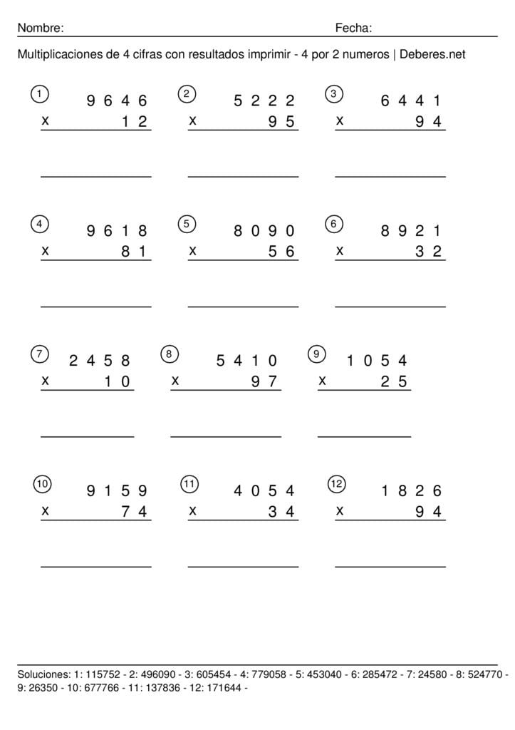 thumbnail of Multiplicaciones de 4 cifras con resultados para imprimir – 4 por 2 numeros – Ficha 3