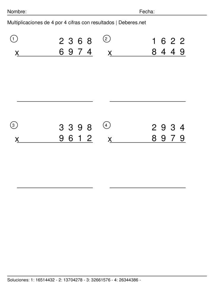 thumbnail of Multiplicaciones de 4 por 4 cifras con resultados – Ficha 5