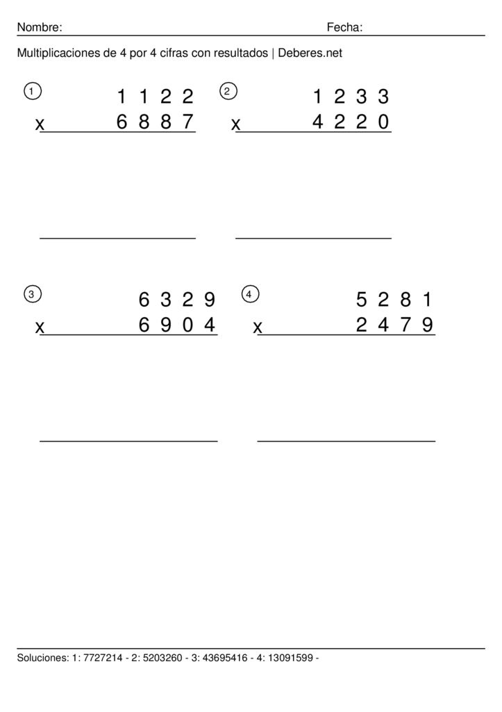 thumbnail of Multiplicaciones de 4 por 4 cifras con resultados – Ficha 9