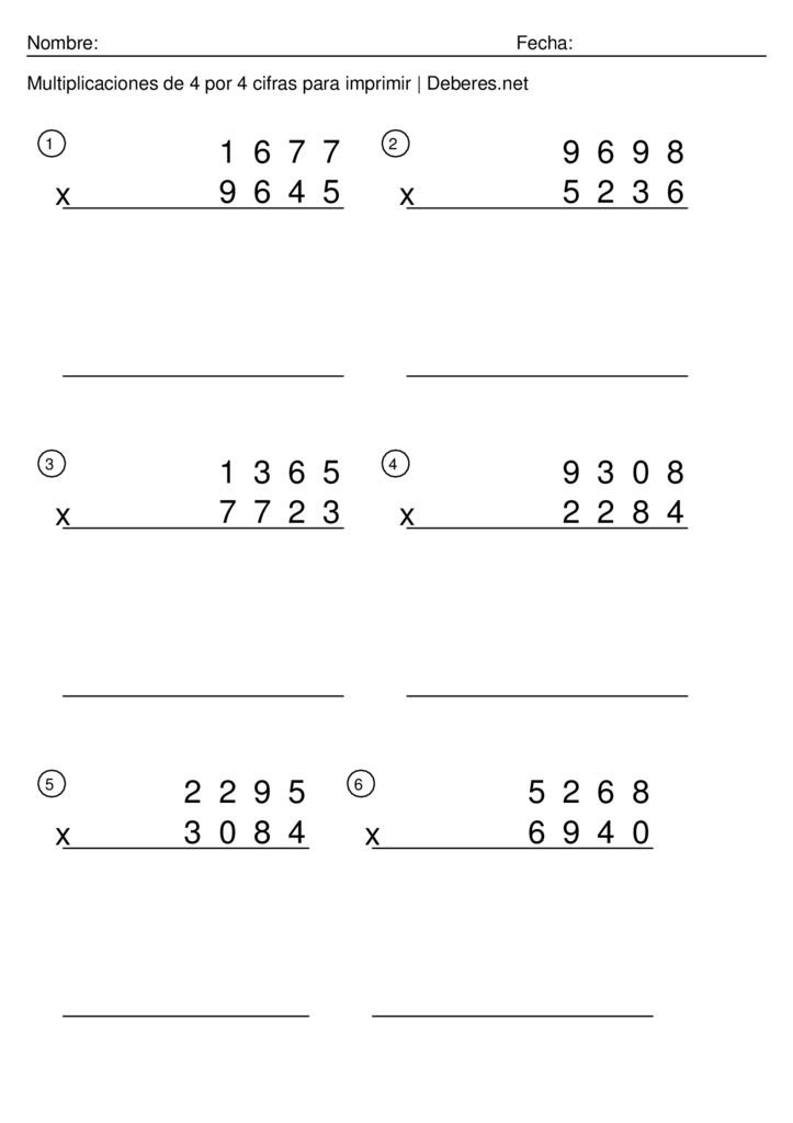 thumbnail of Multiplicaciones de 4 por 4 cifras para imprimir – Ficha 10