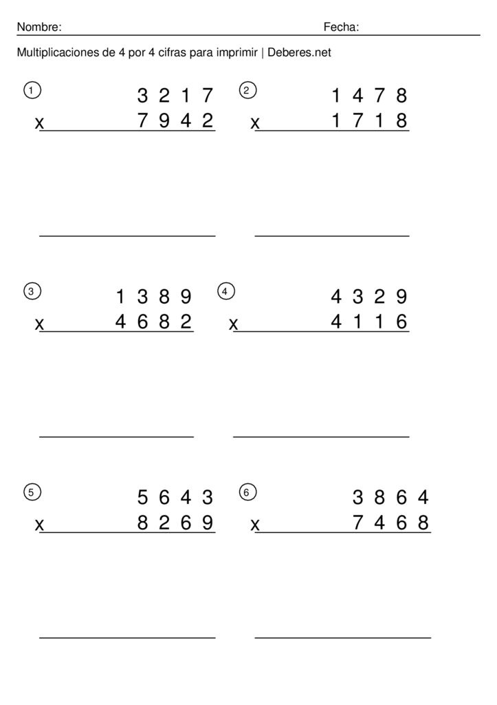 thumbnail of Multiplicaciones de 4 por 4 cifras para imprimir – Ficha 5