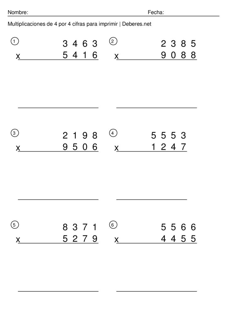 thumbnail of Multiplicaciones de 4 por 4 cifras para imprimir – Ficha 8