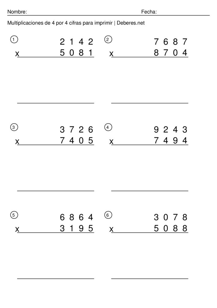 thumbnail of Multiplicaciones de 4 por 4 cifras para imprimir – Ficha 9